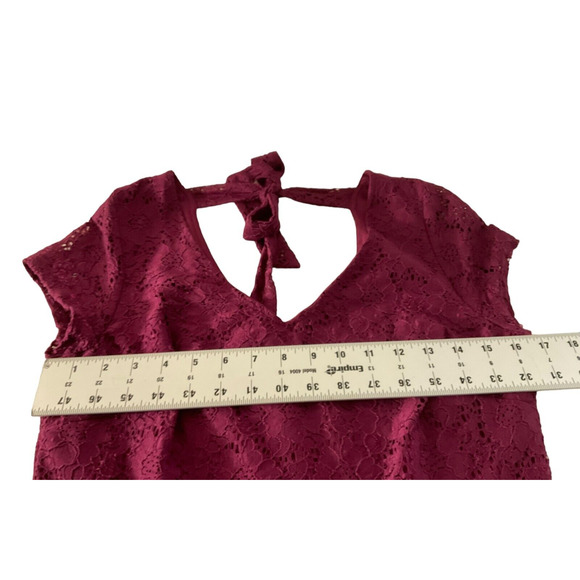 My Michelle Juniors Burgundy Lace Fit-and-Flare Dress Size 11 Open Back New - Picture 3 of 14